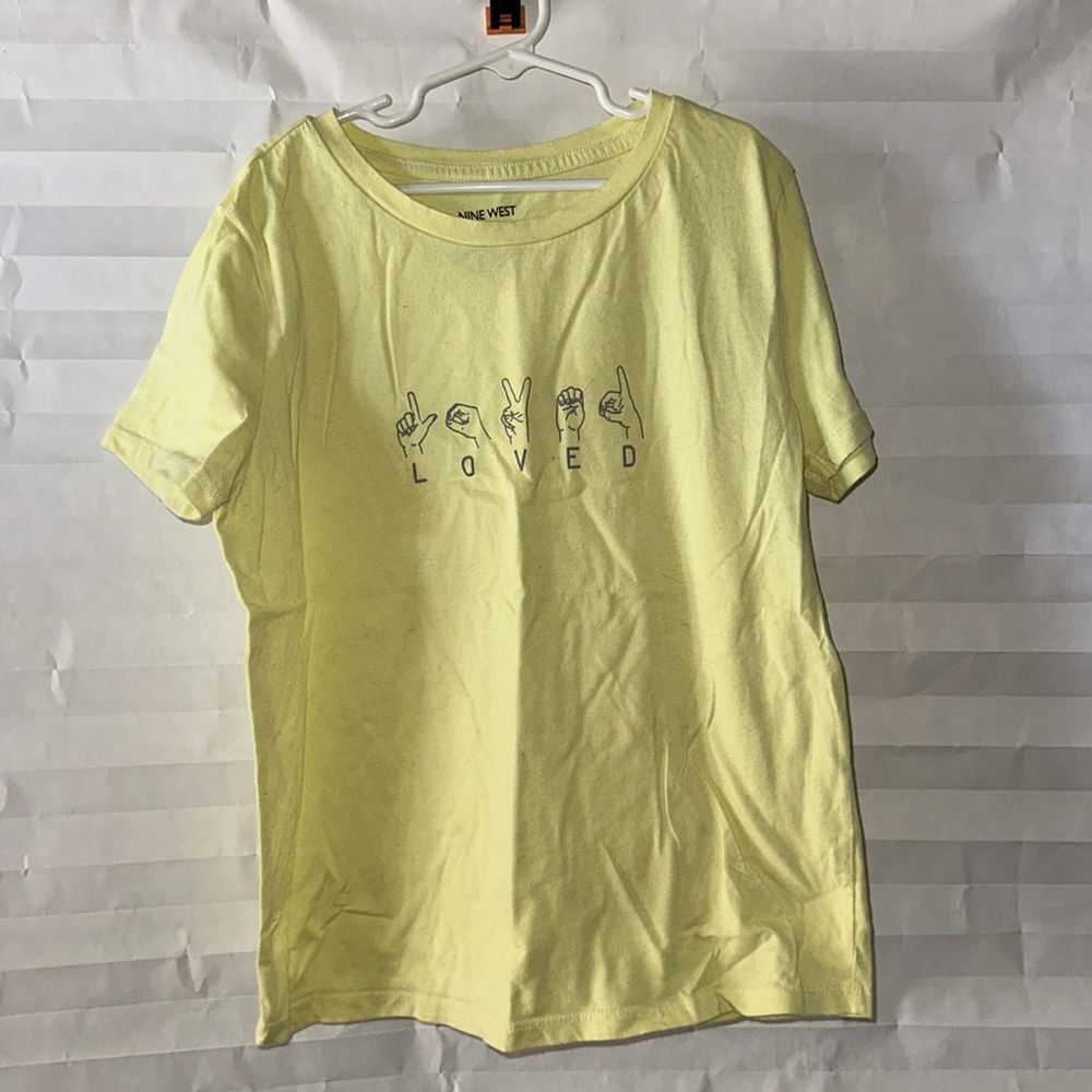 Nine West Girl's XS T-Shirt Pale Yellow “Loved” Sign Language Graphic Tee